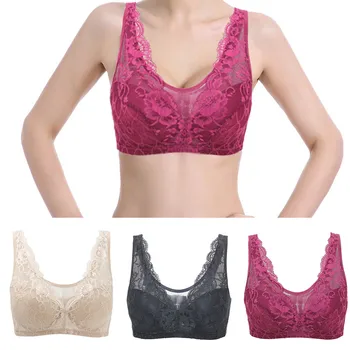

5xl Bra Push Up Women Large Bra Plus Size Adjustable Sports Back Closure Extra-elastic Breathable Lace Trim Bra Sports Underwer
