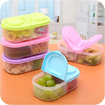 

Multi-Function Storage Box Cabinet Refrigerator Plastic Snack Box Double Grid Covered Kitchen Sealed Jar