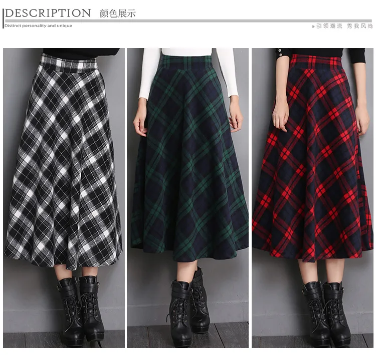 Осенне-зимняя Толстая вязаная юбка Kilt women's A Linie A shape винно-красные миди юбки клетчатые плиссированные большие юбки