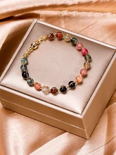  Multicolor Natural Tourmaline Tiger Eye Beads Crystal Bracelets for Women Girls Gold Color Magnet Bangle Fashion Jewelry YBR192 