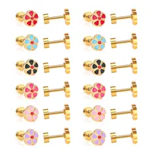 12 пар/лот 316L из нержавеющей стали Разноцветные серьги-гвоздики хирургические серьги закручивающаяся задняя часть уха много ювелирных аксессуаров