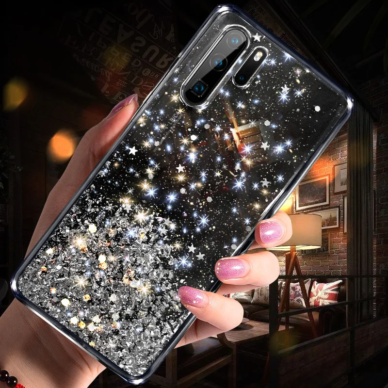 Bling Glitter Case for Huawei P20 Lite P30 pro Mate 20 Silicon Crystal Sequins Soft Cover Honor 8X Nova 5 Transparent Phone Case (8)