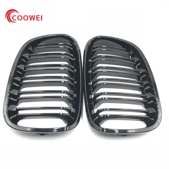 

For BMW F20 F21 1 Series 15-17/12-14 Pair Gloss Matt Black Double Slat Line M Color Front Racing Grill Kidney Grill Grille