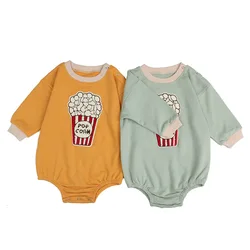 Kids Children Cartoon Bodysuits for Autumn Long Sleeve Popcorn Pattern Rompers for Infants Baby
