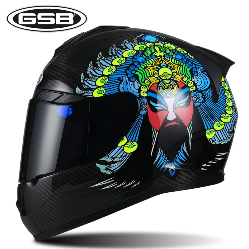 GSB мотоциклетный шлем из углеродного волокна, полностью покрытый локомотив, беговой шлем, спортивный шлем, всесезонный светильник, полнолицевой шлем