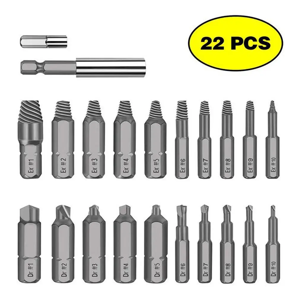 

22PCS Screw Extractor Set Broken Bolt Extractor Screw Remover Tool Kit #35