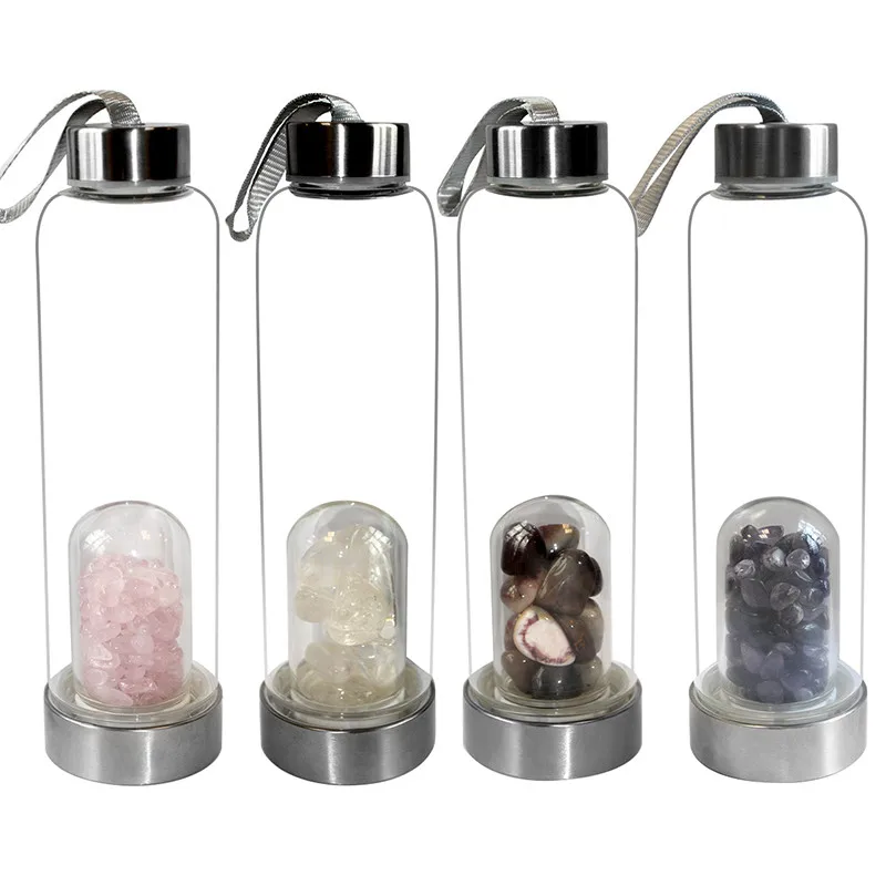 

400ml Creative Natural Crystal Bottle Point Healing Obelisk Wand Elixir Quartz Crystal Water Bottle Drop Shipping
