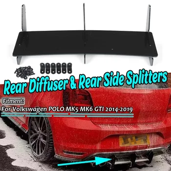 

Black Car Rear Bumper Diffuser & Rear Side Splitters Lip Spoiler Protector For Volkswagen For VW For POLO MK5 MK6 GTI 2014-2019