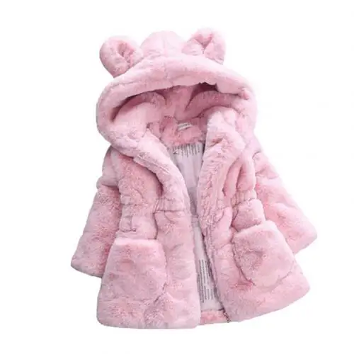Детская одежда; куртки для девочек; детское модное пальто с капюшоном для малышей; свитер с заячьими ушками; Детское пальто с искусственным мехом; зимняя одежда - Цвет: Pink 110cm