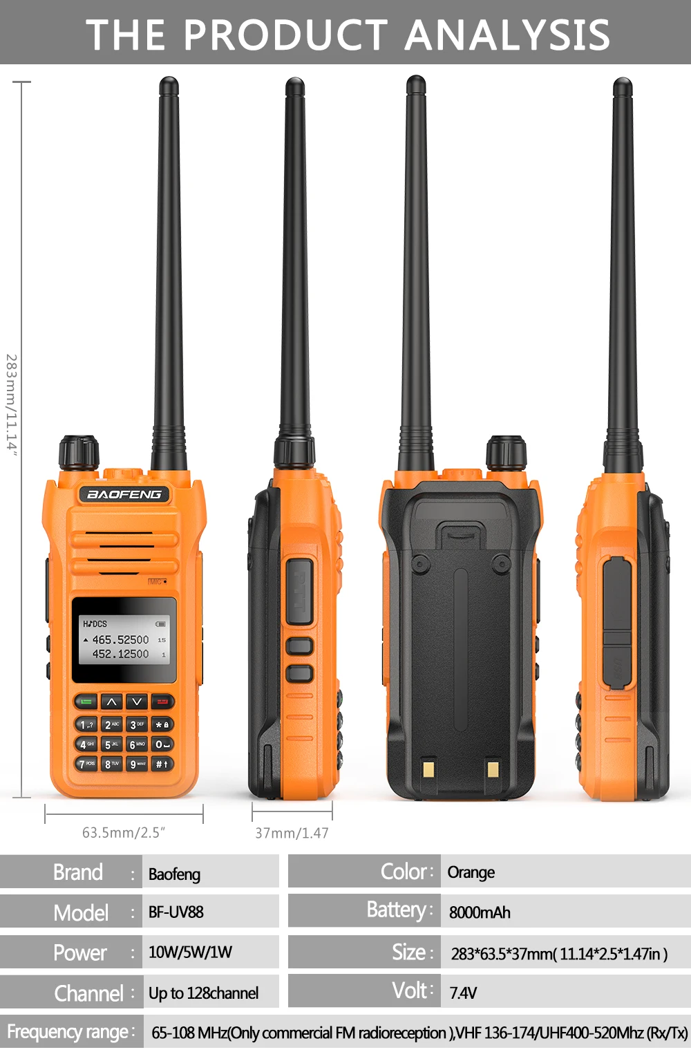 BaoFeng UV-88 10W/5W/1W Tri-Power 10W Walkie Talkie Radio Station Comunicador UV88 Transceiver  UV-5R UV-82 Dual-Band radio long range walkie talkies 500 miles