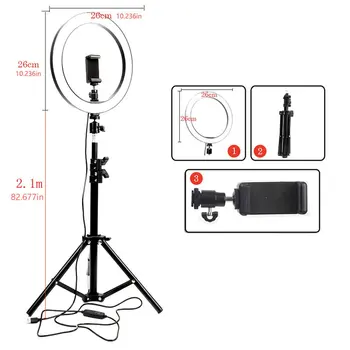 

Dimmable LED Selfie Ring Light with Tripod USB Selfie Light Ring Lamp Big Photography Ringlight with Stand for Cell Phone Studio