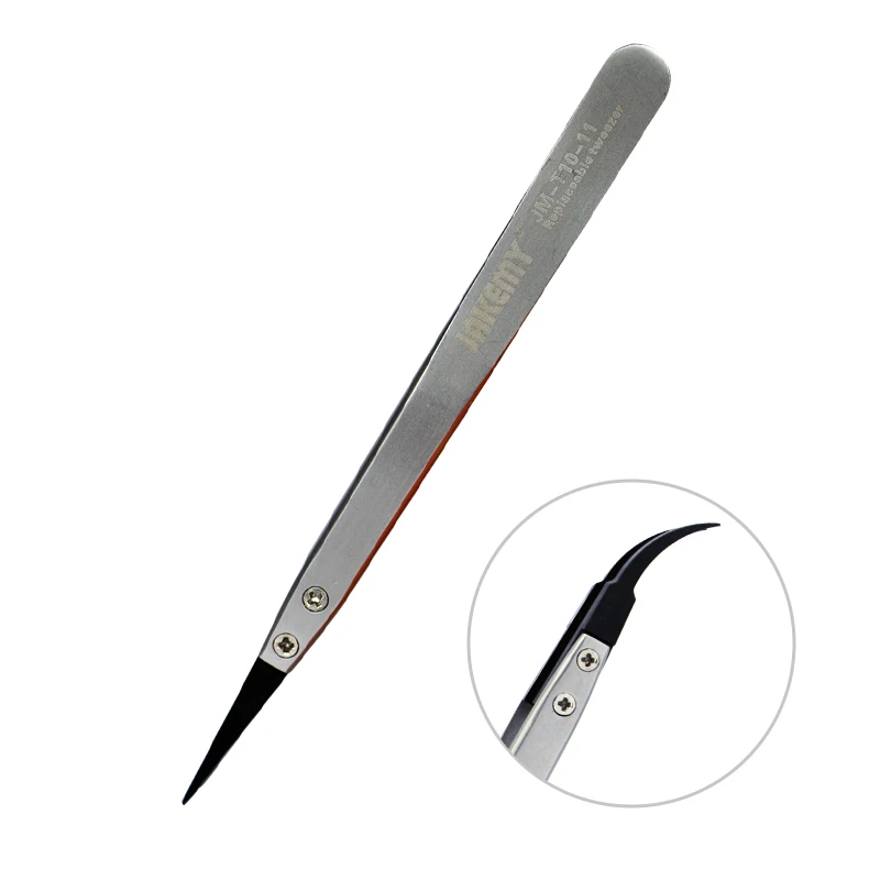 

JAKEMY Precision Replaceable Anti-static Straight Tweezers with Curved Tip DIY Repair Tool for Cellphone Disassembling