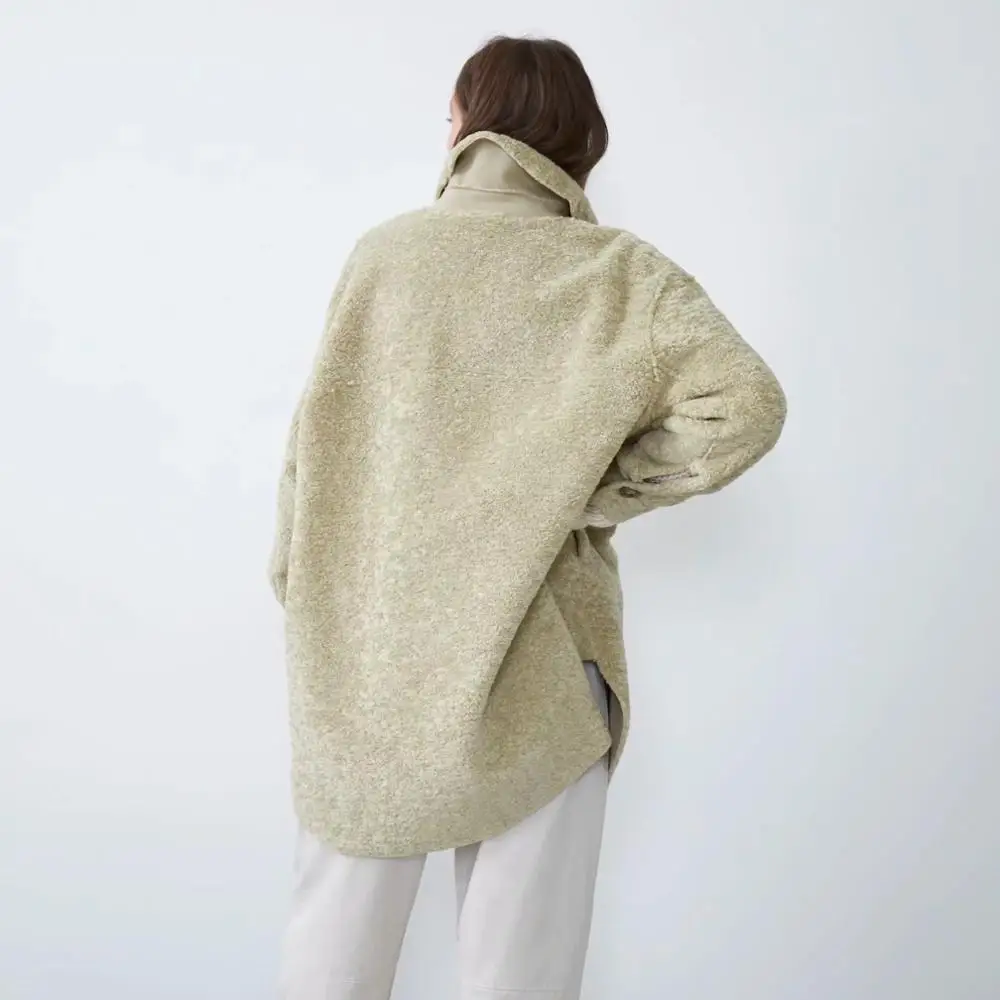 astounding ZA autumn winter Women's fleece woolen leather fur one shirt Plus thick Warm Outwear woman Oversize