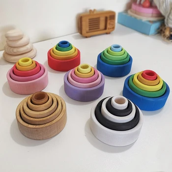 

5 Pcs/Set Baby Wooden Stacker Toys Children Stacking Game Learning Building Blocks Kids Creative Educational Montessori Gifts