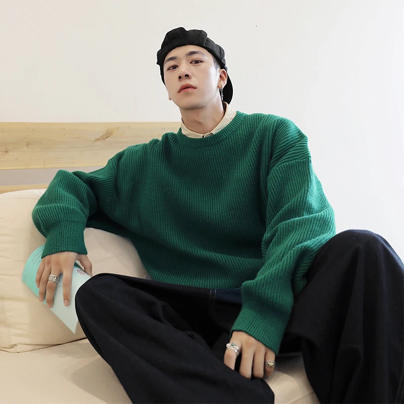 Зимний мужской пуловер, длинный рукав, Осень-зима, пуловер и свитер для мужчин, мужская уличная одежда с круглым вырезом, свитер Langarm, вязанный черный - Цвет: green