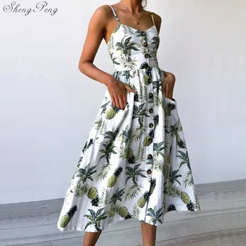 

Summer Women Dress 2019 Vintage Sexy Bohemian Floral Tunic Beach Dress Sundress Pocket White Dress Striped Female Brand V1729