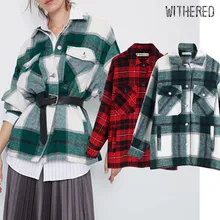 Увядшие зимняя куртка женские туфли в английском стиле; в винтажном стиле; Клетчатые Фланелевые негабаритных casaco feminino jaqueta feminina Женская plua Размер Топы