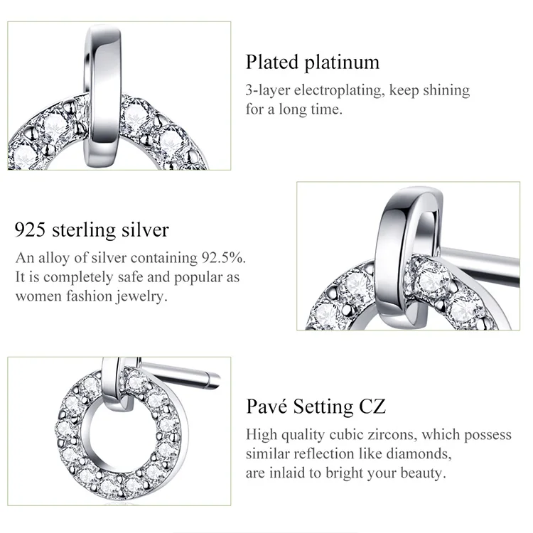 WOSTU 925 пробы серебряные изысканные круглые серьги-гвоздики для женщин стильные маленькие циркониевые серьги трендовые ювелирные изделия CQE767