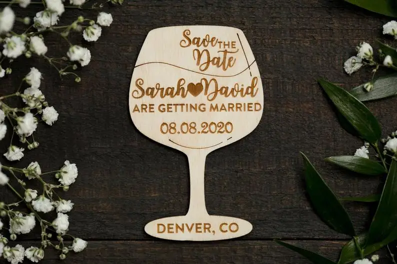 Wedding Invitation Vine Glass Save The Date Magnet Funny Drinks Dates Unique | Дом и сад