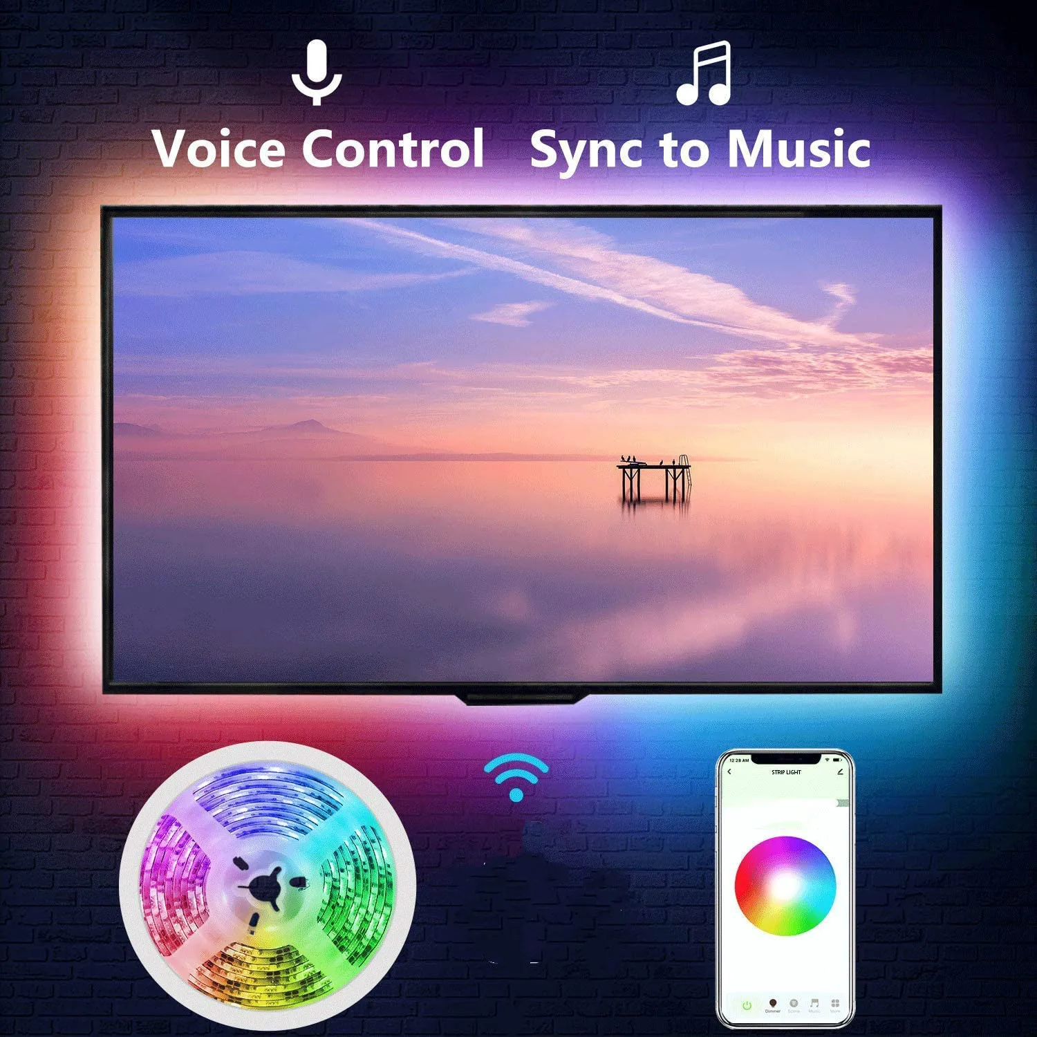 

WIFI smart 32.8 Feet RGB Led Strip Lights, TV,Color Changing RGB Strip Light Sync with Music Wifi APP Control Powered