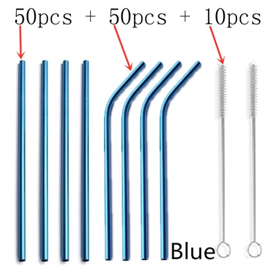 Металлическая соломинка, многоразовая соломинка для питья, соломинка из нержавеющей стали, соломинка, соломинка 100 шт.+ 10 щеток - Цвет: 100 straw - 10 brush