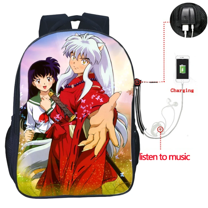 5 Inuyasha USB зарядка Рюкзак Хигураши Кагоме для мужчин и женщин рюкзаки для мальчиков и девочек школьные сумки для подростков - Цвет: 5