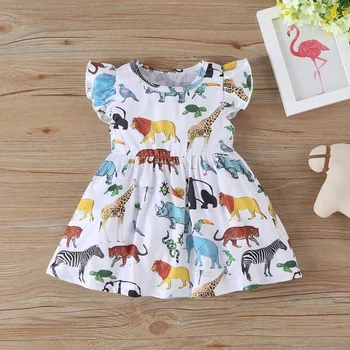 

2020 New Summer Cotton Baby Girls Dress Children's Clothing Kids Princess Dresses Casual Animal Printed Infant Baby Clothes 0-2Y