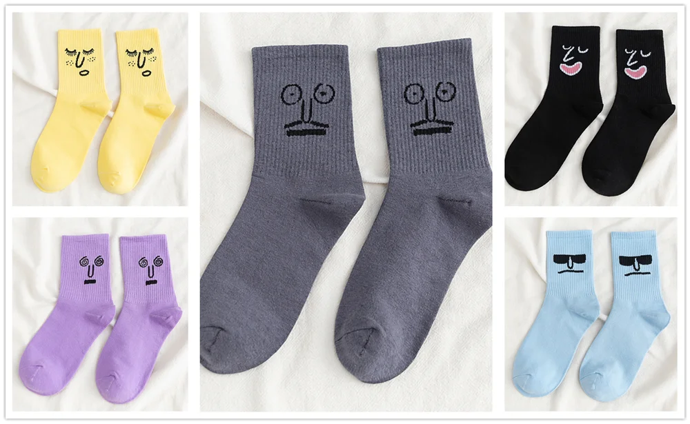 5 pairs 5 пар/упак. унисекс сюрприз средние женские носки Harajuku красочные забавные Женские носочки 100 Хлопок Kawaii Размер 35-42 - Цвет: 5 pairs
