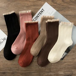 New Socks Women Black Lacework Socks Harajuku Polyester Spring Autumn Fashion Solid Ins Style One Size Woman Socks 35-39