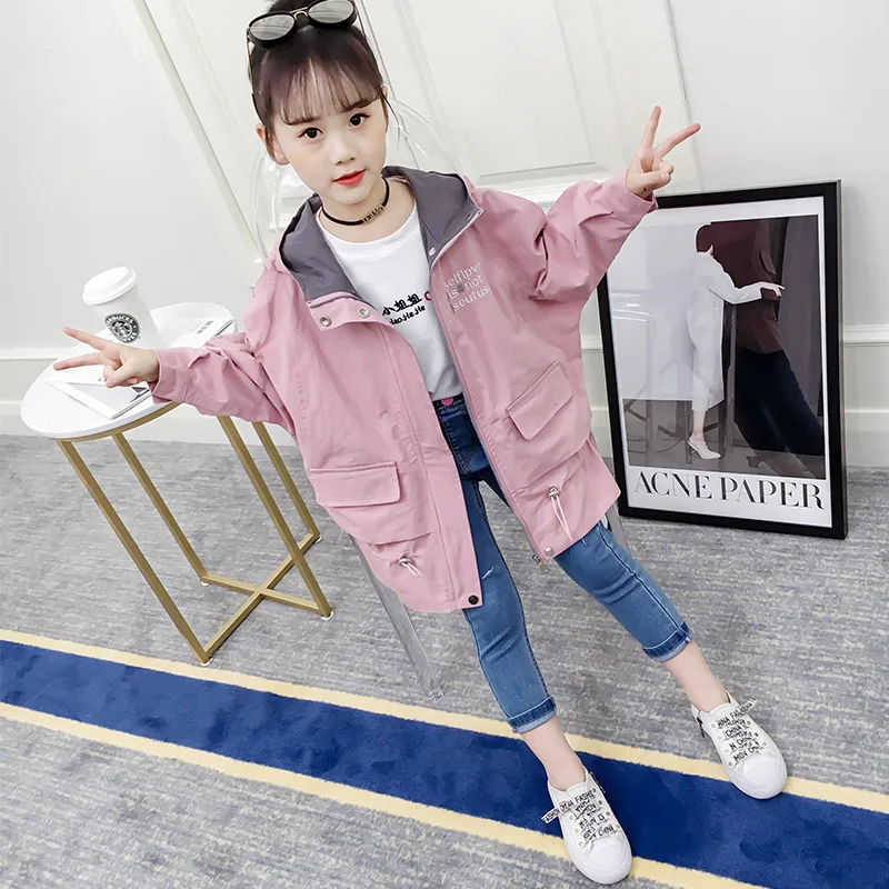 

Cn8526 Girls' Wind Coat Kids' Overcoat Mid-length Autumn 2019 New Style Big Boy GIRL'S Childrenswear