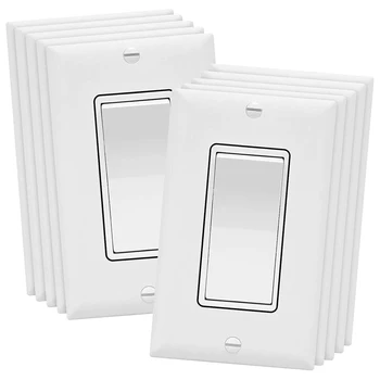 

10 Pcs Decorator Paddle Rocker Light Switch with Wall Plate, Single Pole or Three Way, 3 Wire, Grounding Screw