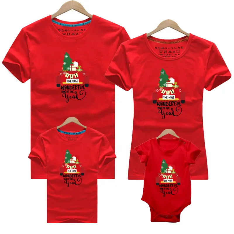 1 pieza de ropa familiar a juego para Navidad, camiseta divertida de algodón de manga corta con estampado de Papá Noel, ropa de Año Nuevo con apariencia familiar