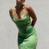 Summer Green Knit Dress Women Y2K Whirlpool Hollow Out Sexy Strap Dress Female Spaghetti Beach Midi Dresses Lady Party Fashion 1
