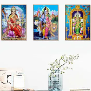 

Hindu god Shiva Parvati Ganesha figure canvas painting religious posters and mural pictures for modern home decoration