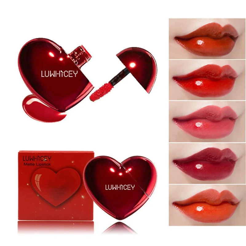 

5 Colors Heart-shaped Lip Gloss Moisturizing Non-stick Cup Waterproof Long Lasting Colorfast Liquid Lipstick
