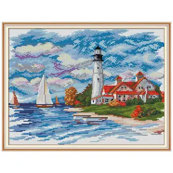 

The seaside lighthouse counted printed on the canvas 11CT 14CT DIY kits Chinese Cross Stitch embroidery needlework Sets