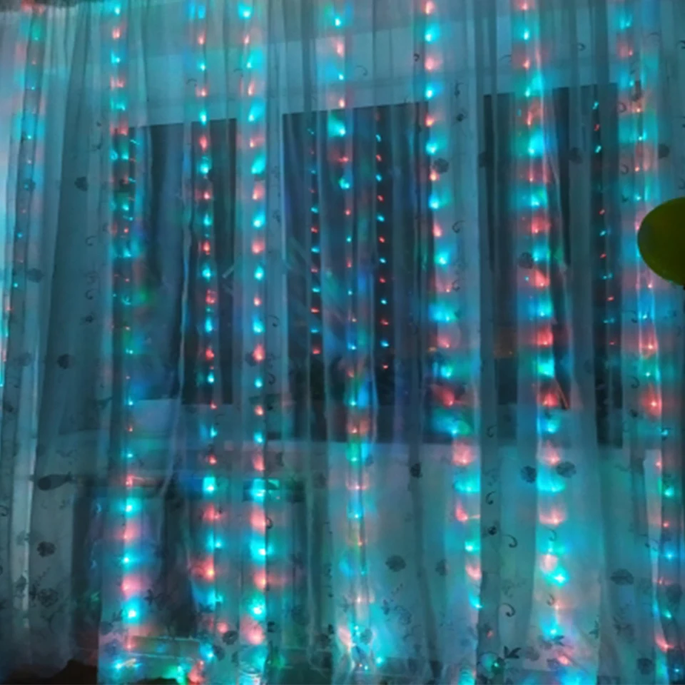 Cortina de Luz Luzes ao ar Led para Casamento String Cor Cheia Guirlanda Natal Festa Ano Novo Livre Decoração Salão Beleza 3m Led Usb Rgb 5 Cheap Fios de LED