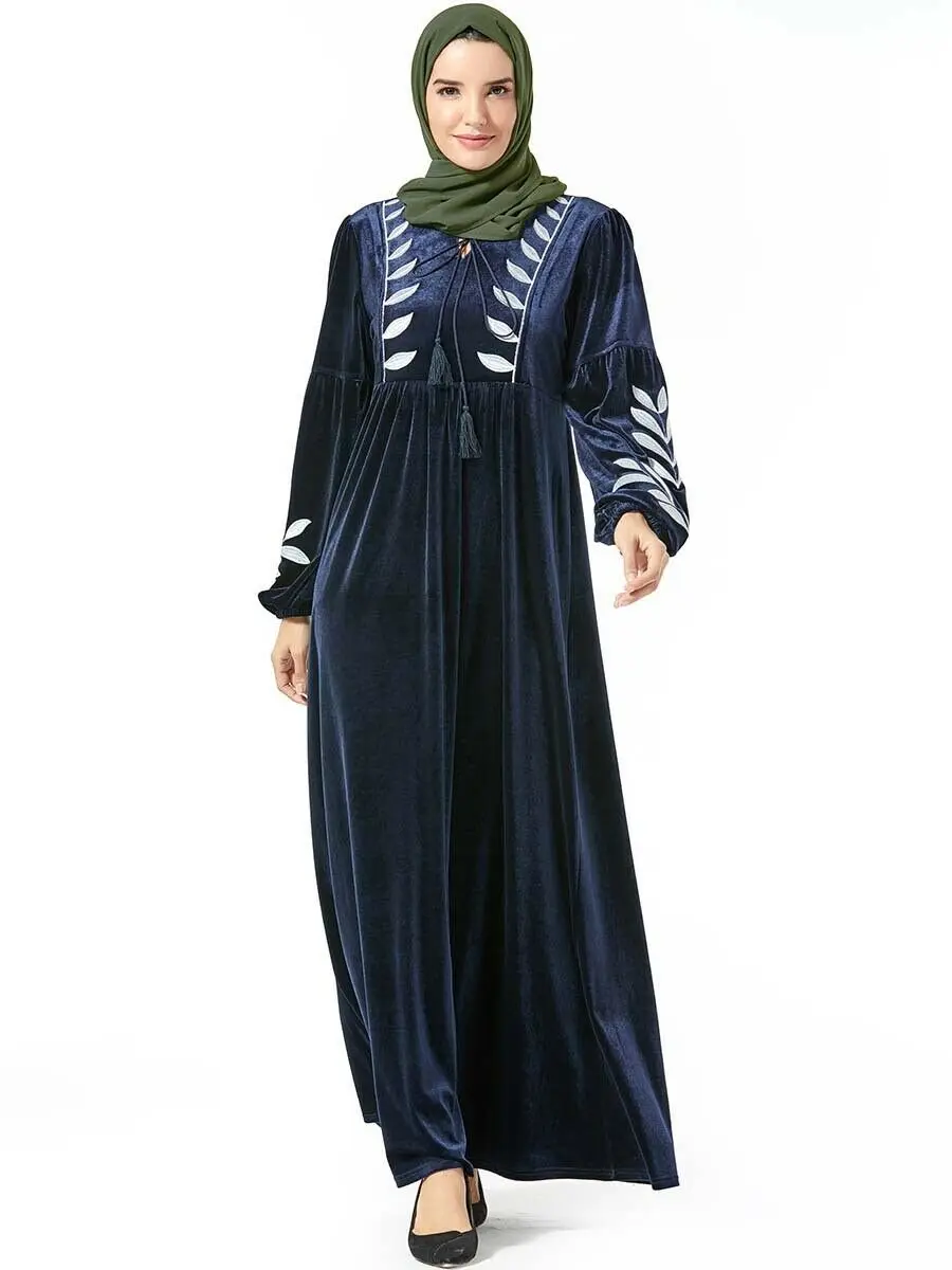 Винтажное Макси-платье abaya в Дубае, бархатное мусульманское женское кафтан с вышивкой, исламское коктейльное платье для вечеринки, арабское платье, кафтан Рамадан