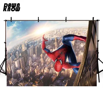 

DAWNKNOW Cartoon Spider-Man City View Photography Background Superhero Backdrop For Children Party Photo Studio Customize lv378