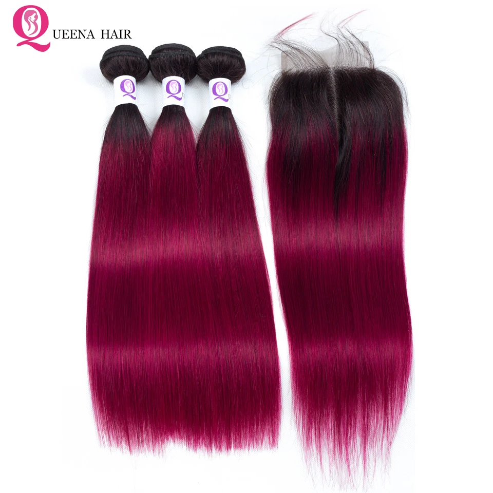 Straight-Hair-Ombre-1B-Burgundy-Bundles-With-Closure-Pre-dyed-Sexy-Color-Malaysian-Human-Hair-Bundles (2)