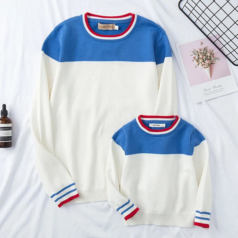 

Matching Family Outfits Children Women's Sweater Pullover Autumn Rainbow Striped Kids Baby Sweaters Pullovers Mom and Me Clothes