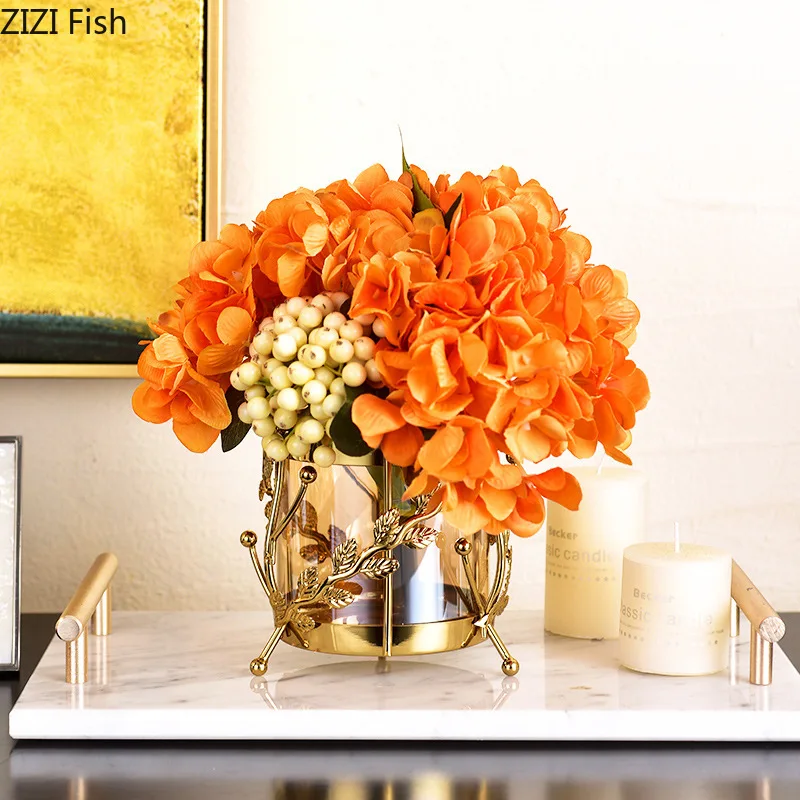 Golden hollow metal frame Glass Flower vase 4 Golden hollow metal frame Glass Flower vase 4