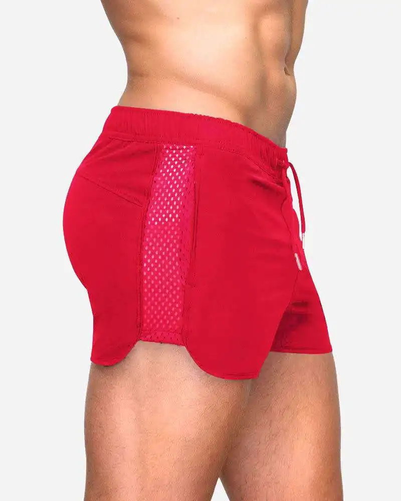 2021 New Summer Breathable Quick Drying Elastic Mesh Shorts European and American Fitness Training Sprint Six Color Shorts Men