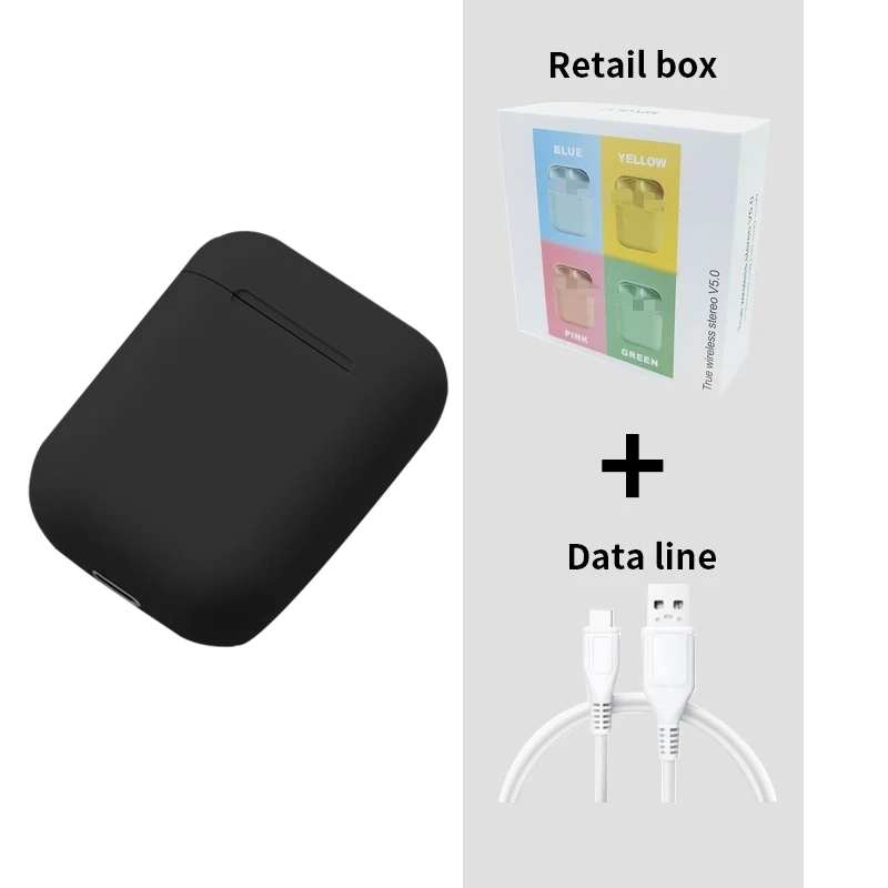 black i12 tws Wireless Headphones Bluetooth Earphones 3D Stereo Sound Headset sports colorful earbuds For Iphone Xiaomi Samsung Huawei - Color: black