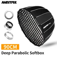 AMBITFUL P90 Portable 90CM 16 Tiges Profonde Softbox Parabole avec Grille Nid D'abeille pour Bowens Profoto Elinchrom Flash intégré Softbox