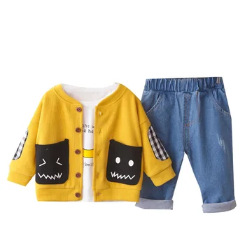 

3PCS Set Baby Boys Clothes Autumn Toddler Kids Long sleeve sweater cardigan + Pants Children Girl Clothing Set