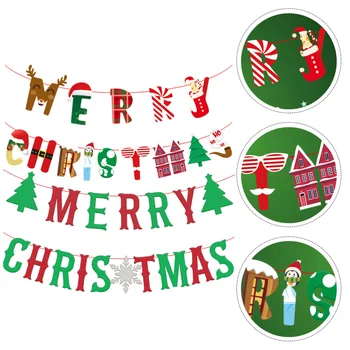 

1 Set 2 Pcs Christmas Elk Banners MERRY CHRISTMAS Buntings (Red Green)