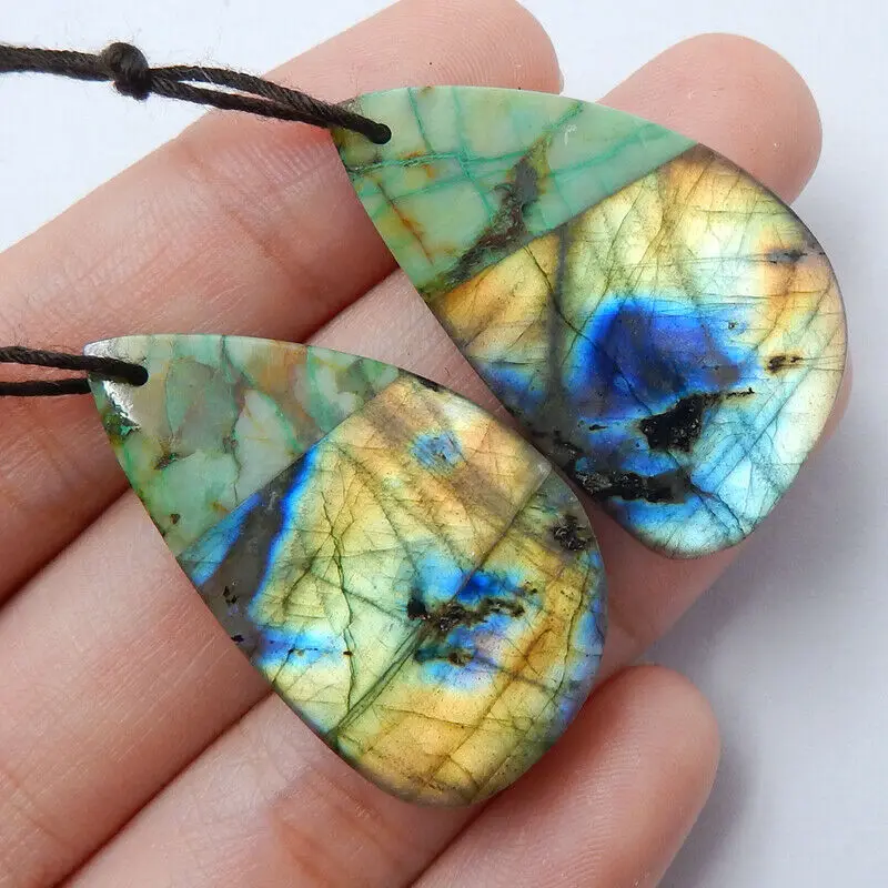 

Natural Chrysocolla and Labradorite Intarsia Earrings Beads,Fashion Earring for Jewelry making 34x20x5mm11.1g