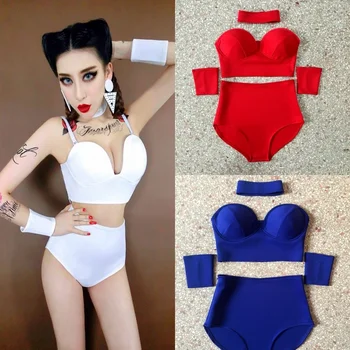 

Sexy Costumes Modern Dance Serving Low-Cut High waist Hip Split Suit costumes