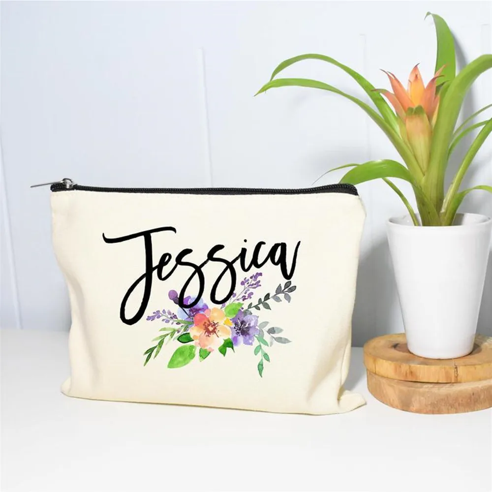 

monogram Cosmetic bag personalised floral team bride makeup bags Bridesmaid proposal gift bridal shower Make up Bag Toiletry Bag